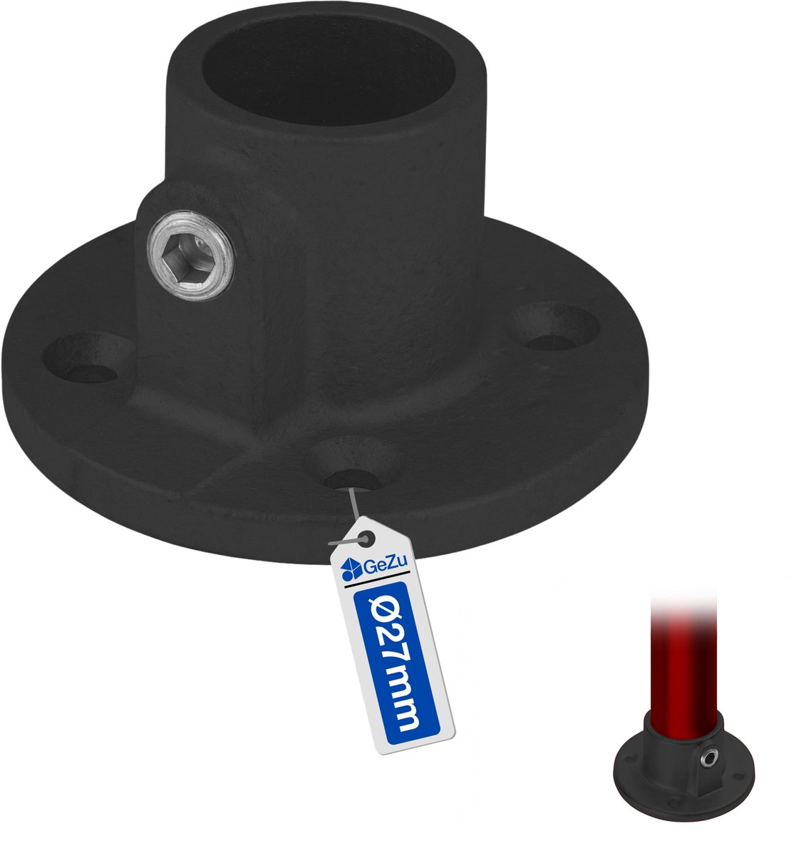 GeZu Impex Buiskoppeling Voetplaat Rond Ø27mm Thermisch Verzinkt Zwart