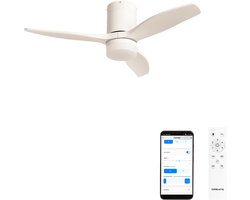 CREATE - Stille 40W plafondventilator met technische ABS bladen (Ø112cm) (ruimtes ≤10m²) - Wit - Met licht - WIFI + Afstandsbediening - WIND CALM