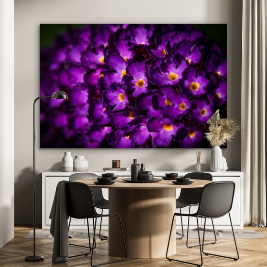 Aluminium schilderij 180x120 cm - Wanddecoratie metaal - Verlichte vlinderstruik bloemen - Metalen muurdecoratie woonkamer - Decoratie industrieel - Foto op dibond - Industriële accessoires slaapkamer