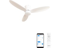 CREATE - 40W stille plafondventilator Ø132 cm - Wit - Met licht - WIFI + Afstandsbediening - WIND LITE