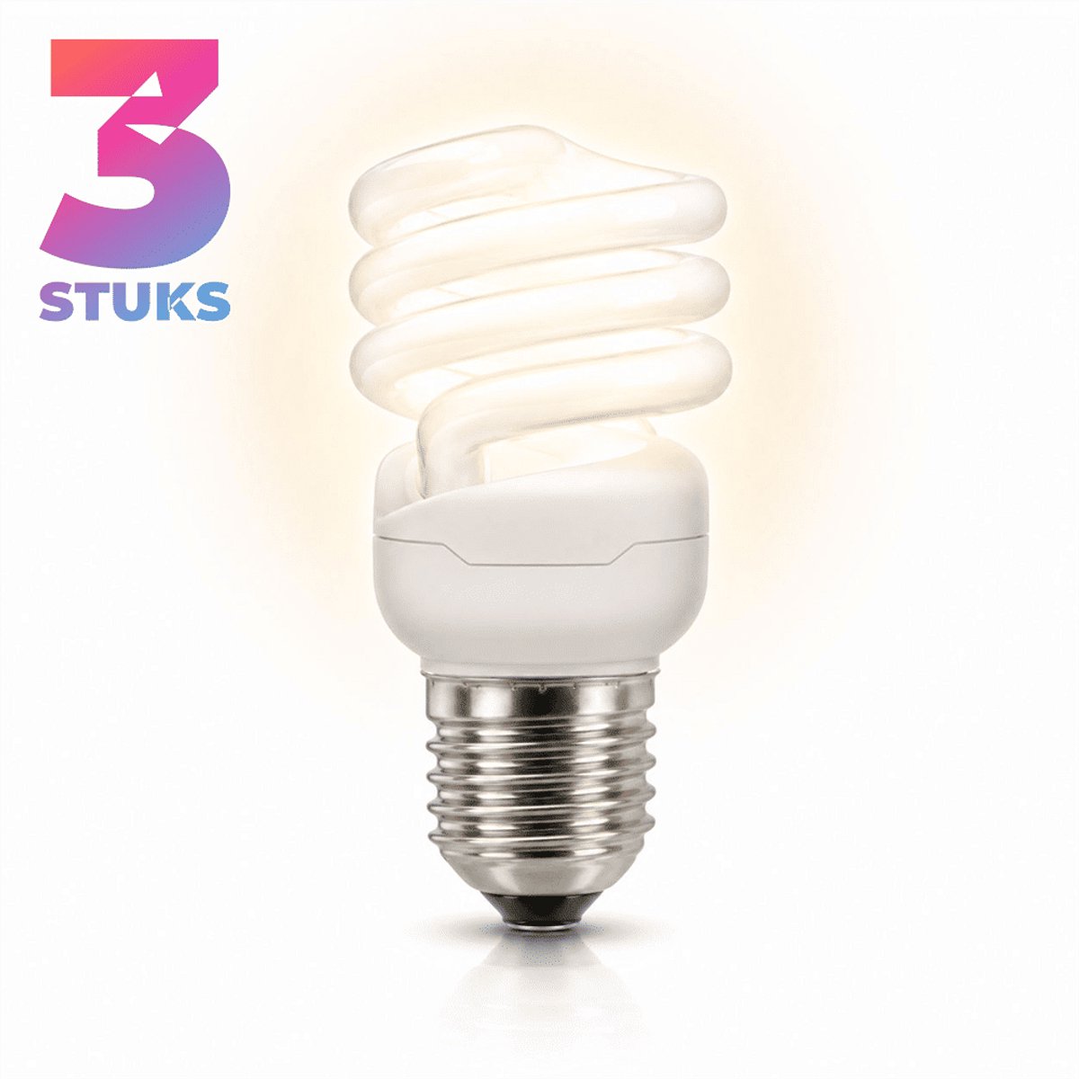 3x Spiraal Spaarlamp E27 - 13W - Warm Wit Licht (2700K) - 900 lm - 10 jaar - Niet Dimbaar - Bespaar op energiekosten