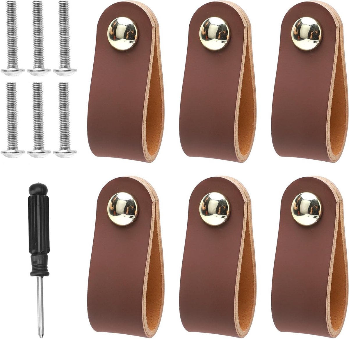 Handgemaakte Leren Meubelgrepen - 6 Stuks - 6.3x2.5cm - Knoppen voor Lade en Kast - Perfect voor Keuken en Kledingkast