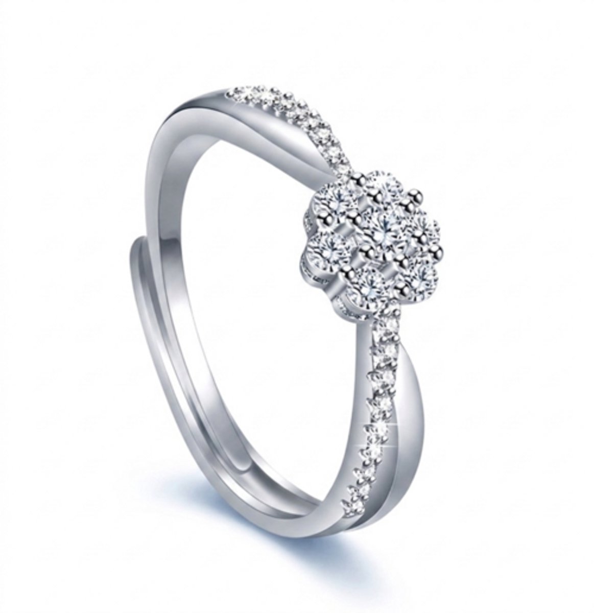 N3 Collecties 925 sterling zilveren verstelbare bloemring voor dames