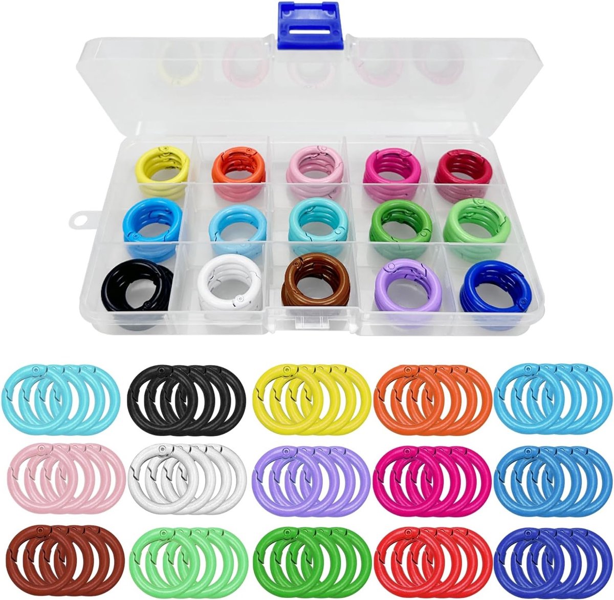 Ronde Carabiner Ringen 25mm - 60 Stuks Veer Ringen voor Sleutelhangers, Tassen en DIY Creaties in 15 Kleuren