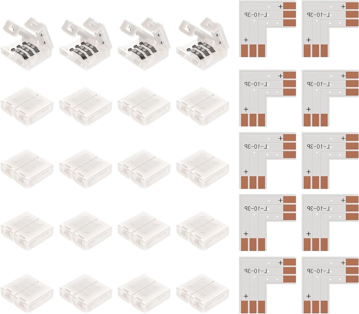 3-pins Hoekconnector voor 10mm LED Strips - Soldeerloos L-vormig Rechte Hoek Koppelstuk (10 stuks)