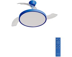 CREATE - Plafondventilator 40W stil met intrekbare bladen met licht - Ø108cm - Kobaltblauw - Afstandsbediening - WIND CLEAR STUDIO