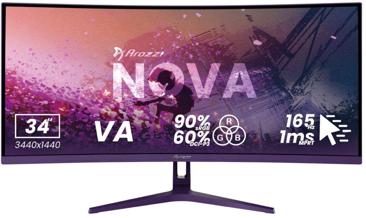 Arozzi Nova 34" Gaming Monitor - Curved - UWQHD VA - 165Hz - Paars