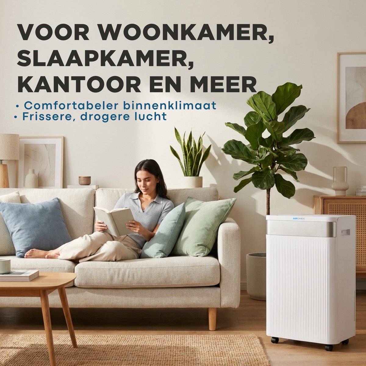 Aironex Luchtontvochtiger 20L per dag – Wasdroogfunctie – Tot 70 m² – Stil – Met App & Ionisator – Voor Kelder, Woonkamer, Slaapkamer & Badkamer – Dehumidifier thumbnail 2