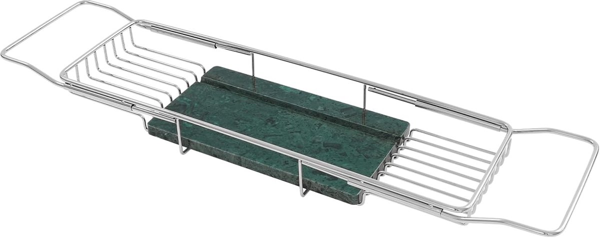 Badkuip Tray - Badplank Luxe - Ontspanning Thuis - Uitbreidbaar Ontwerp - 68-90 cm Bereik - Zilver Groen