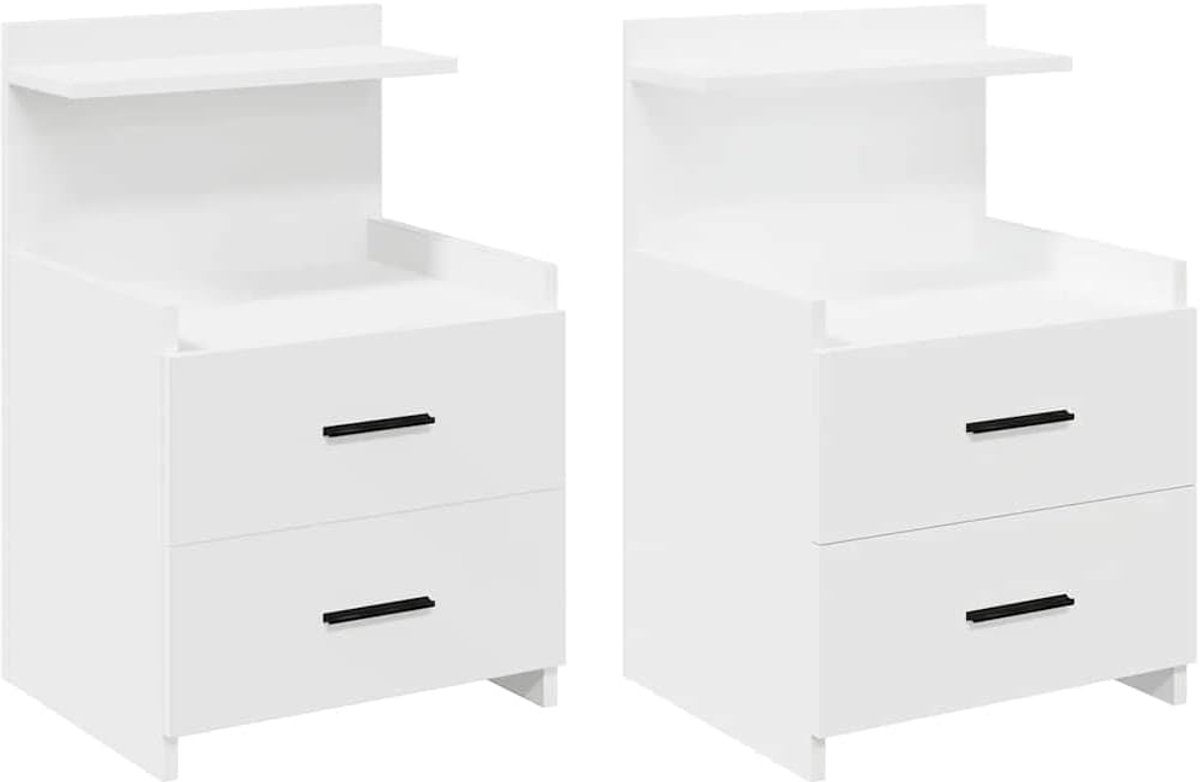 Nachtkastjes Set - Bedtafels - Opbergen Slaapkamer - Twee Lades - 40x365x62 cm - Wit
