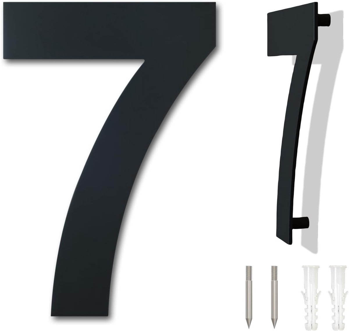 Huisnummer Zeven - Adresnummer Modern - Buiten Decoratie - Drijvend Uiterlijk - 8 Inch Hoogte - Mat Zwart