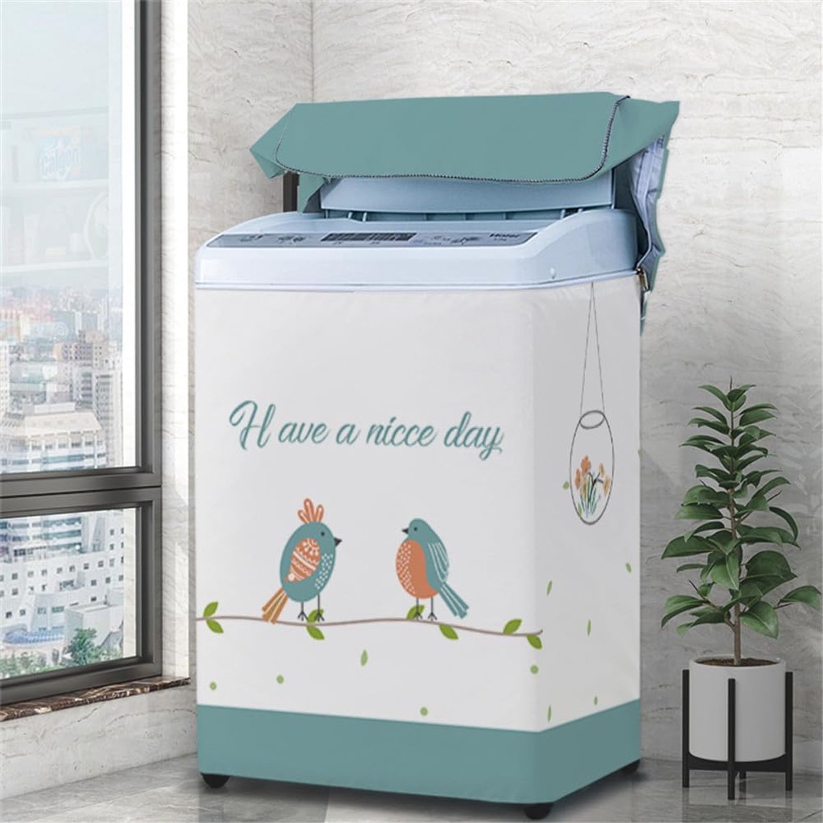 Wasmachinehoes Apparaatbeschermer Apparaten Beschermen Waterdicht en Stofdicht Voor Bovenladers Leuke Vogel Print