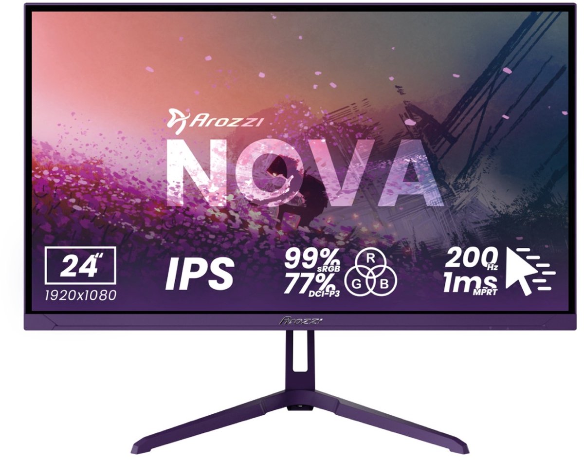 Arozzi Nova 24″ IPS Gaming Monitor – Full HD 1920x1080 – 200Hz 1ms – DisplayPort HDMI – Paars