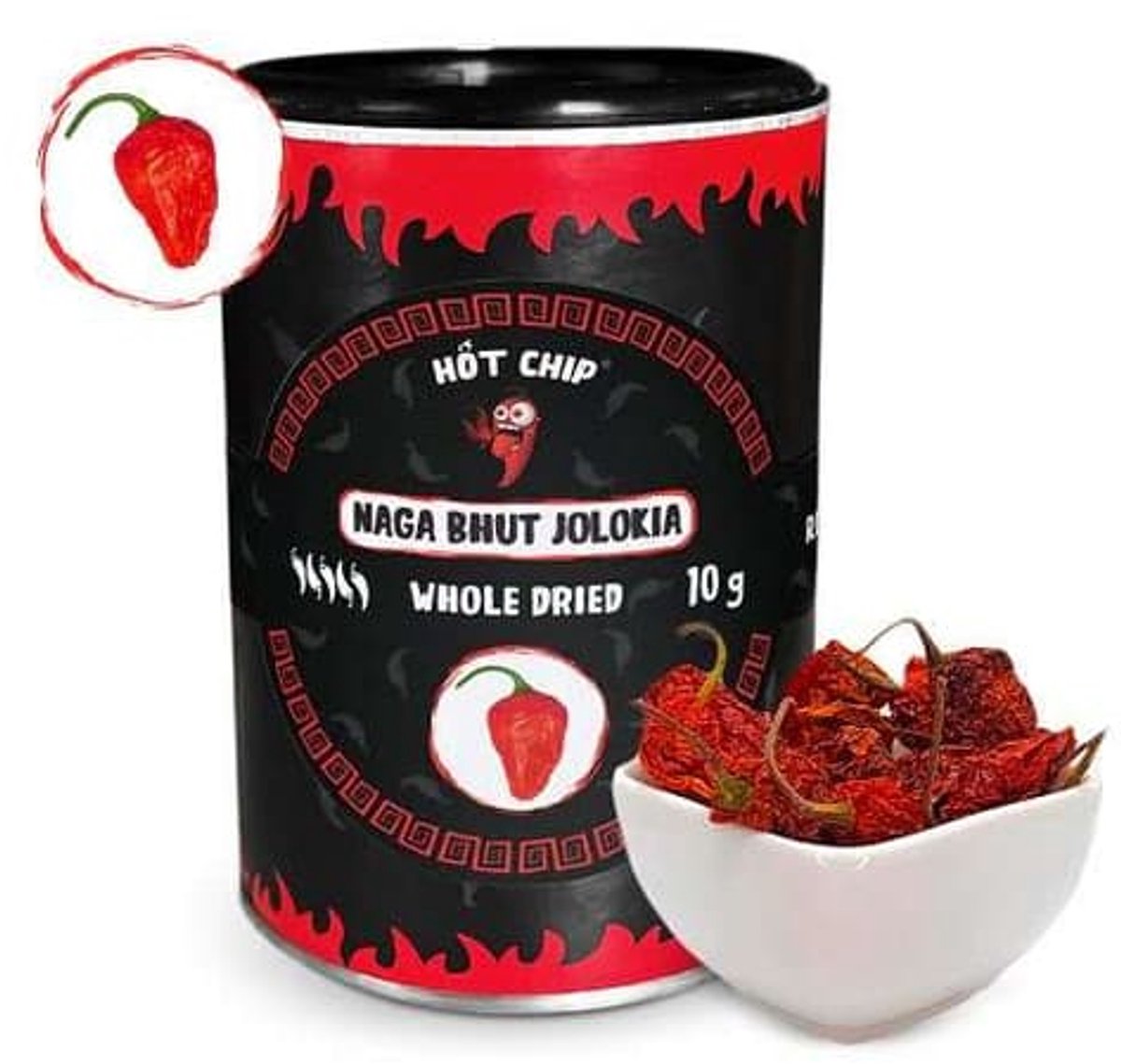 Ghost Pepper Gedroogde Pepers - Bhut Jolokia – Hele Hete Chilipepers – 1 Miljoen Scoville - Hot Chip - 10 gram