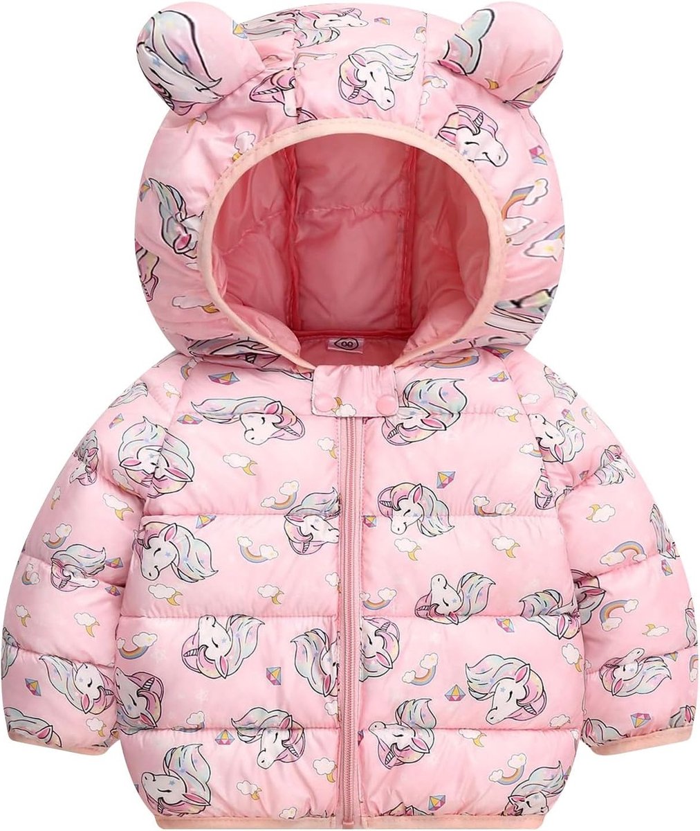 Winterjas voor Baby met Capuchon, Lange Mouwen, Lichtgewicht, Geschikt voor 6 Maanden tot 6 Jaar, Lichtroze, Comfortabele Kinderen's Buitenkleding