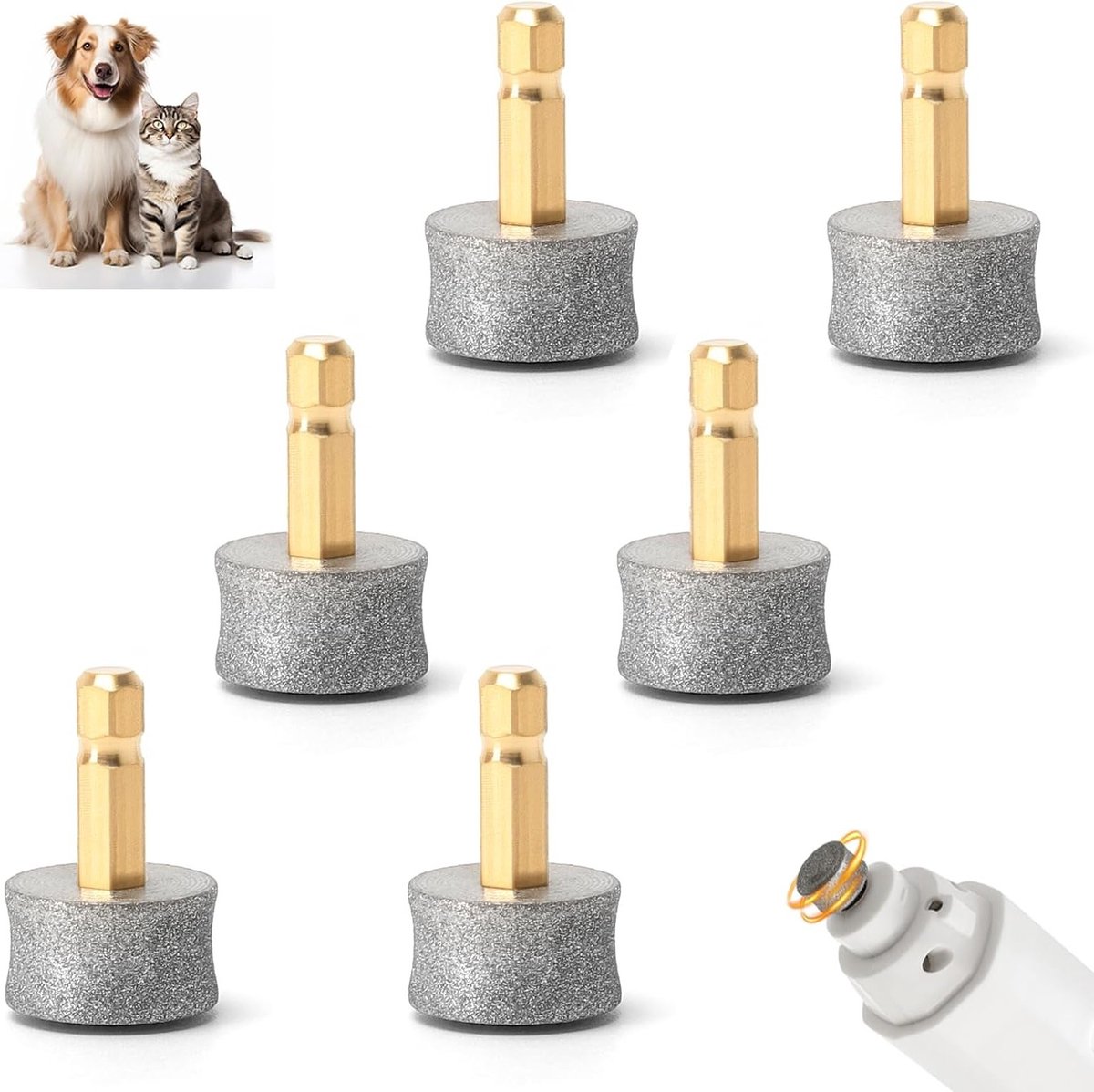 6 Stuks Vervangende Koppen voor Dieren Nagelvijlen, Diamant Coated Schuurkoppen, Geschikt voor Honden en Katten, 80 Mesh, Perfect voor Dierenverzorging en Nagelverzorging