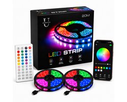 Ustratics Led Strip - 20 meter - 2x10m - Light - rgb LED Verlichting - Afstandsbediening - Bluetooth - licht - Dimbaar - Gaming - Ledstrip - Ledstrips