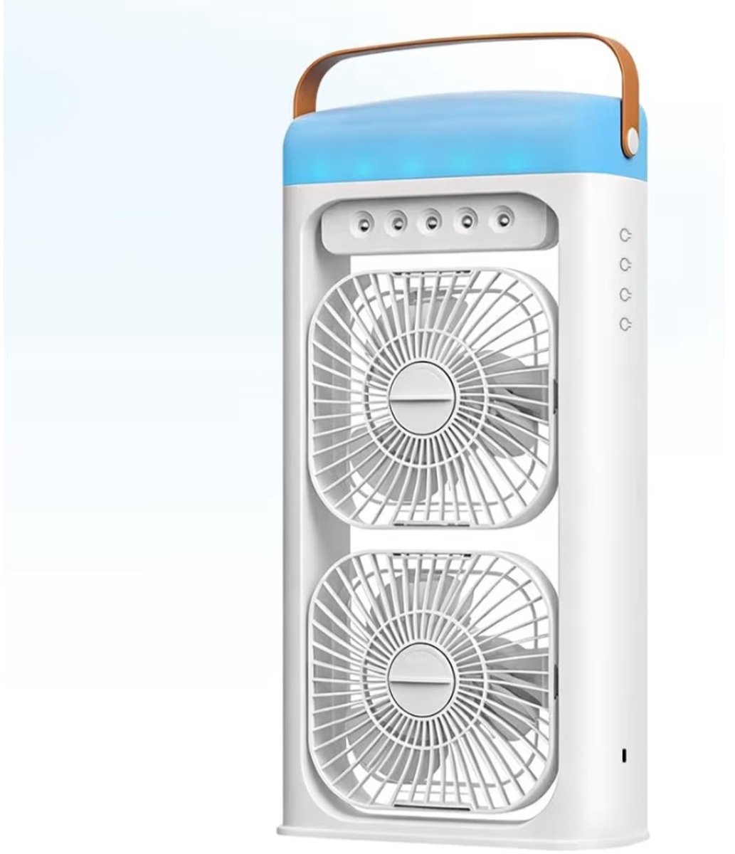 BIXc®- 4-in-1 draagbare airconditioningsventilator met nevelspray, dubbele ventilator, 3-traps instelbare airconditioning, mobiel met 1-4 timerfunctie, kleurveranderend nachtlampje, luchtkoeler.