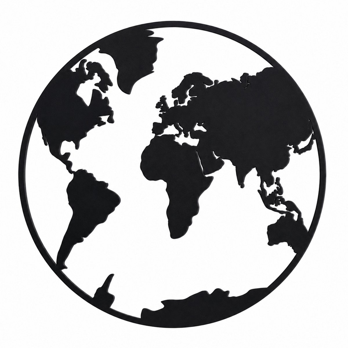 Houten wanddecoratie - Wooden wall decoration | Wereldkaart - wereldbol 95 x 95cm World map - earth globe | Zwart - Black | Muurdecoratie - Wall art - Design Wandfiguur - Round - Rond - Echt Hout - Real Wood