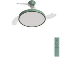 CREATE - Plafondventilator 40W stil met intrekbare bladen met licht - Ø108cm - Sage - Afstandsbediening - WIND CLEAR STUDIO