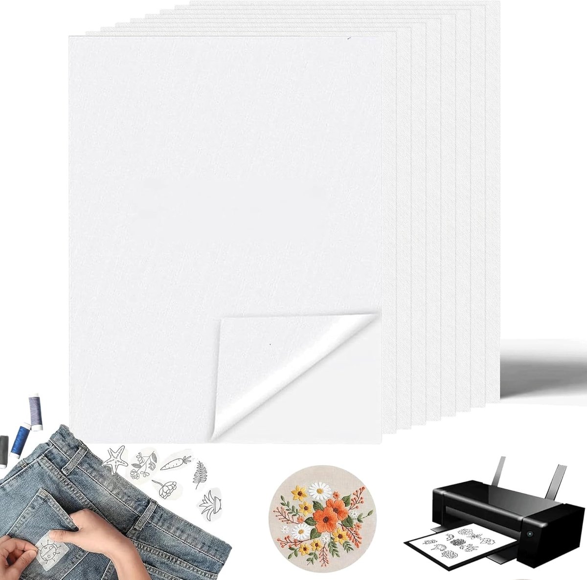 A4 Water Oplosbaar Borduurvlies - 20 Stuks - Oplosbare Borduurpatronen - zelfklevend borduursjablonen - bedrukbaar borduurpapier - Voor beginners - Afdrukken of Tekenen - Voor Machinaal Borduurwerk en Handnaaien - Wit