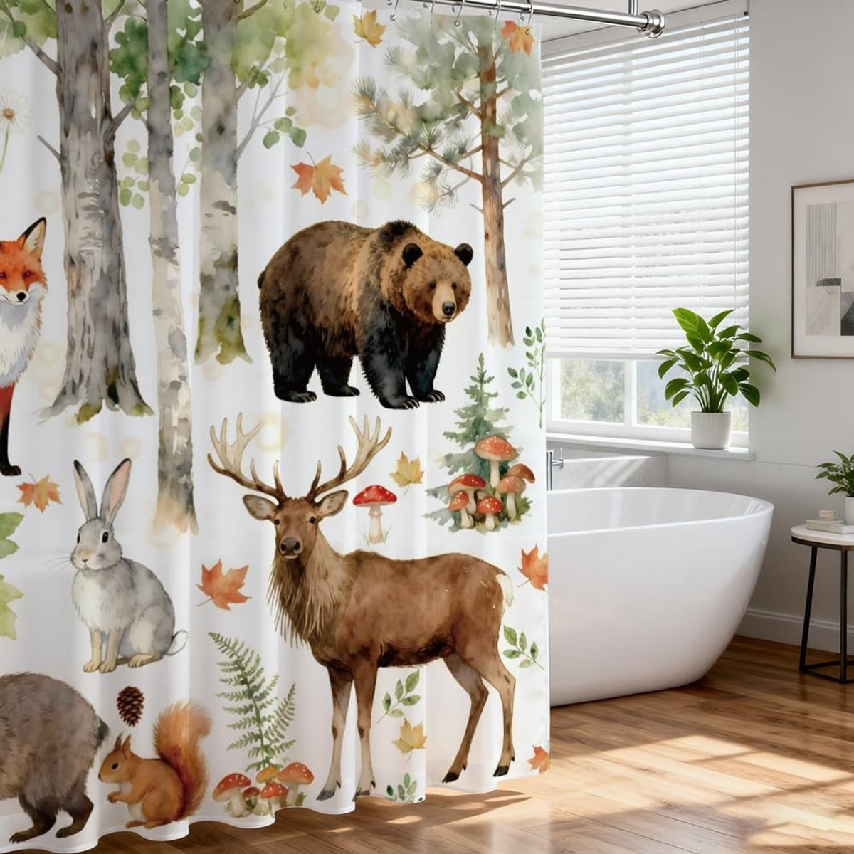 Dailygoods- Douchegordijn Waterdicht - Wilde Dieren Design - Douchegordijnset met Haken - 72x72 Inch - Machinewasbaar - Zacht Polyester - Badkamergordijn