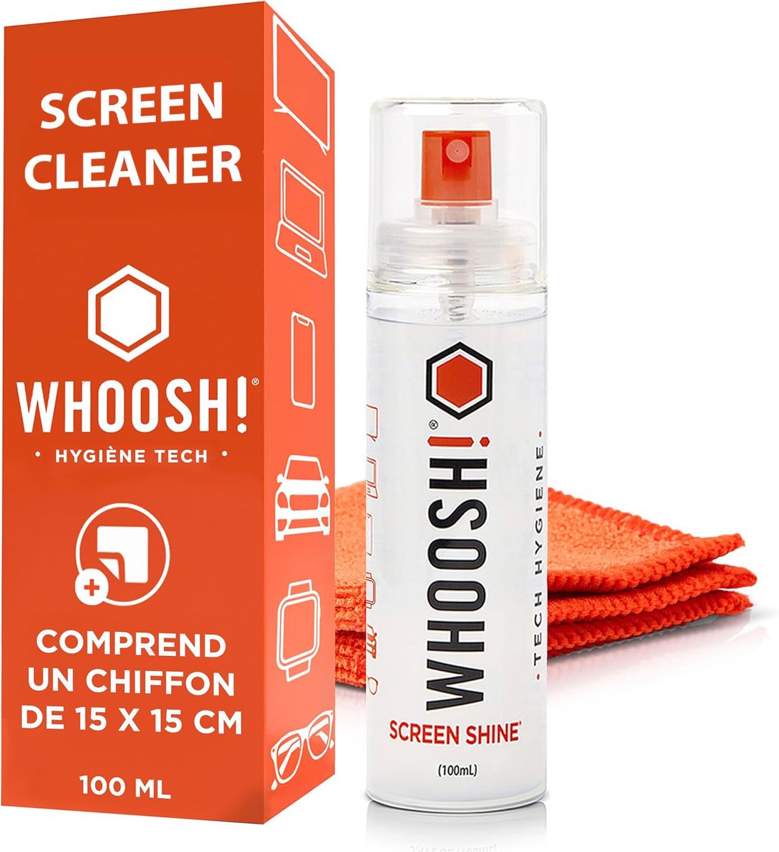 WHOOSH! Go XL – Schermreiniger Set XL – Streeploos & Veilig voor Alle Schermen – Inclusief Microvezeldoekje – 100 ml