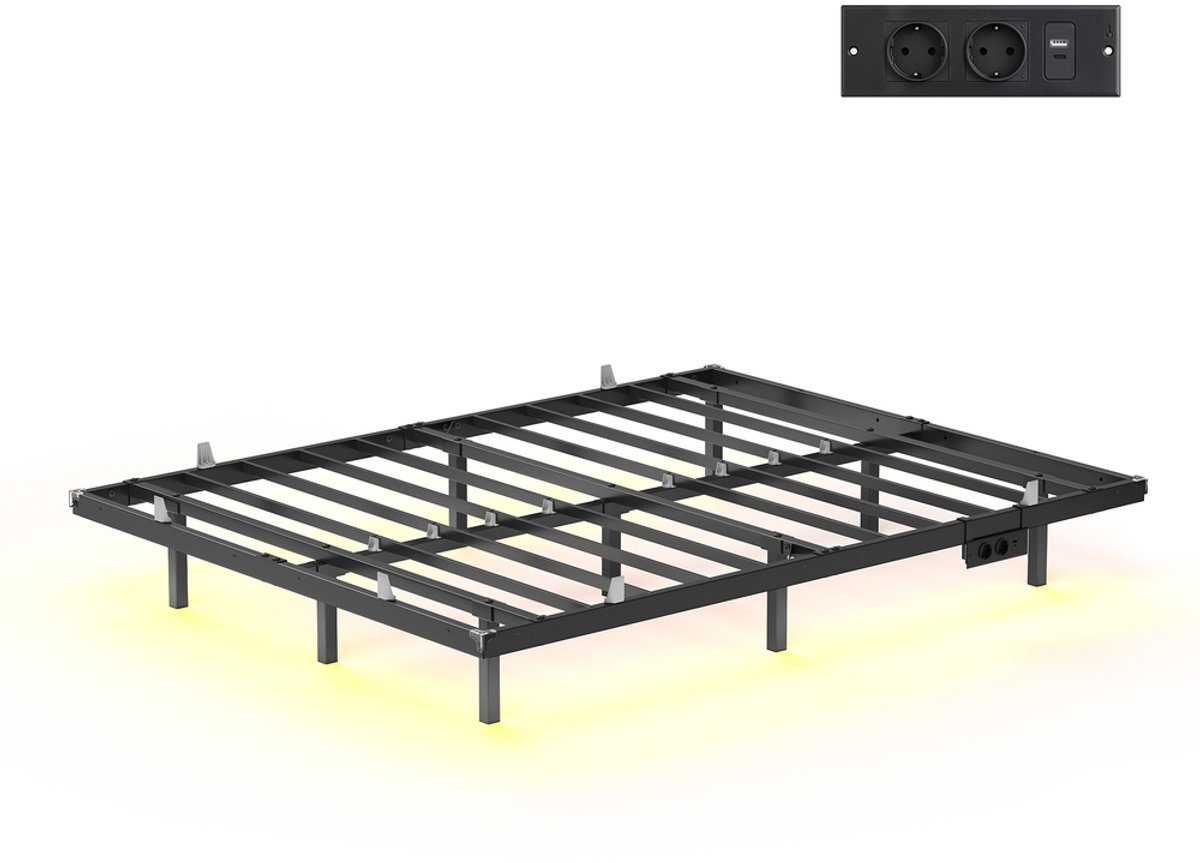VASAGLE - Bed - Metalen Bed - Met LED Verlichting - Afneembaar Oplaadstation - Draagvermogen 500 kg
