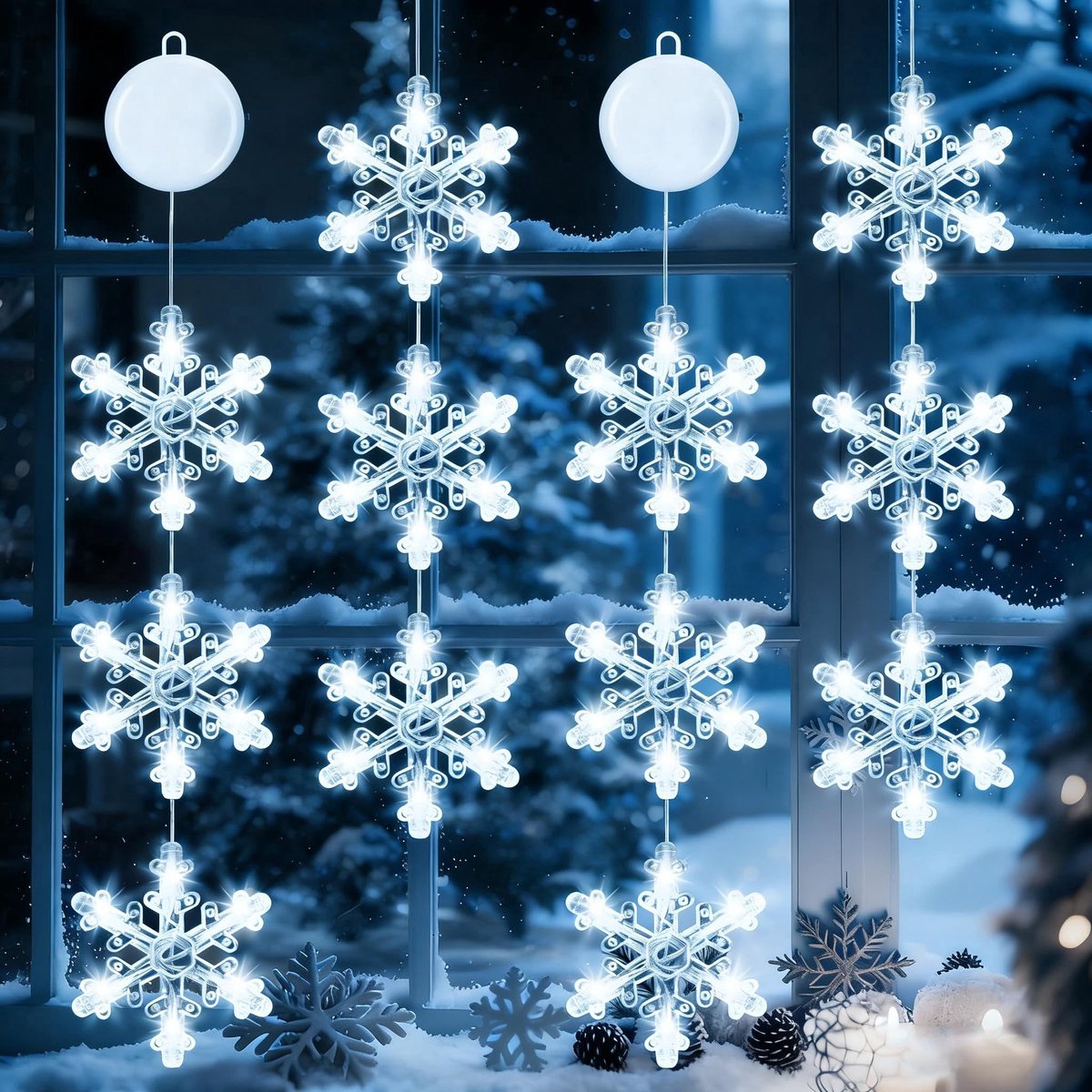 Dailygoods- Kerstverlichting 4 Stuks - LED Sneeuwvlokken - Raamdecoratie - Kerstdecoratie - Raamverlichting - Antislip Zuignap