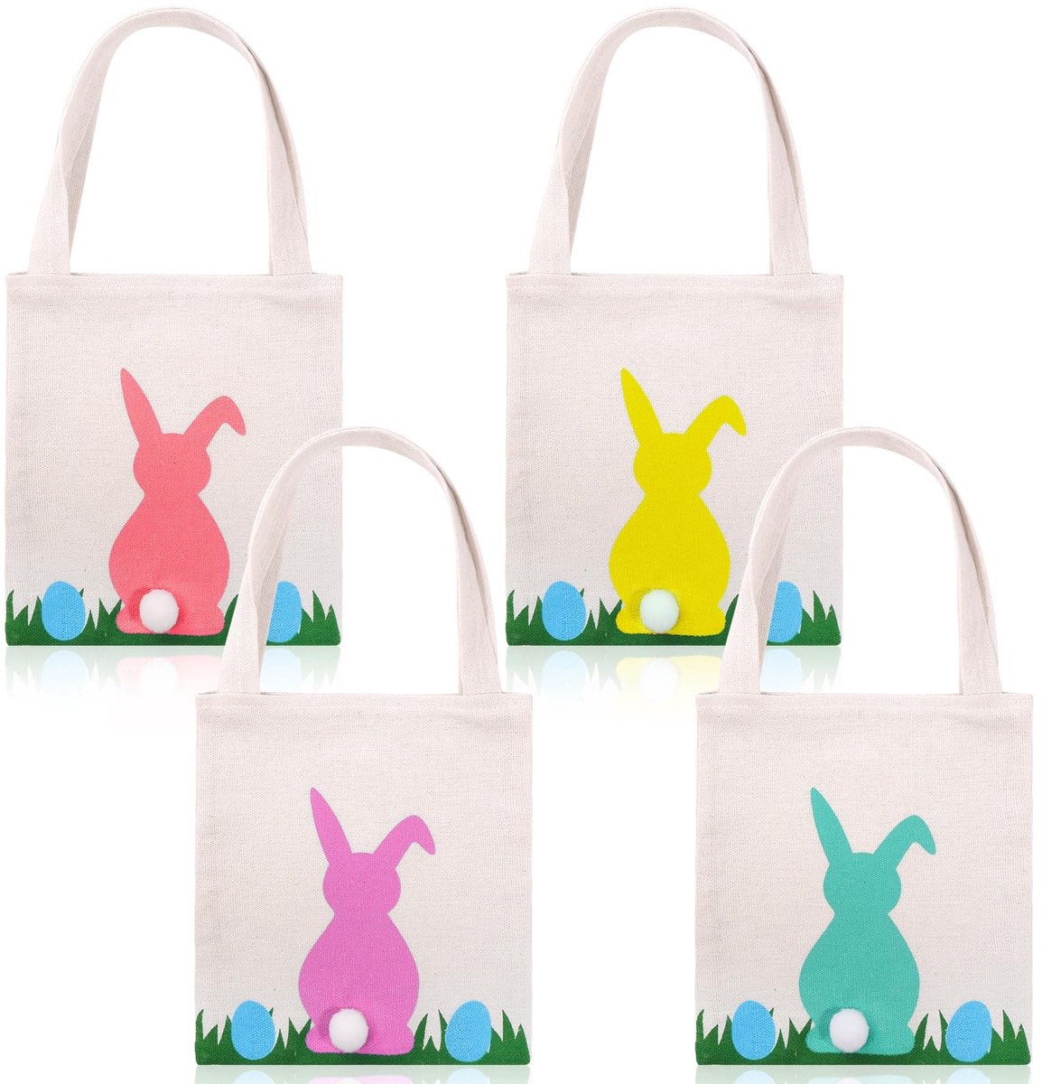 Dailygoods- Paasgeschenkzakjes 4 Stuks - Zak met Handvat - Hazenstaart - Snoep/Geschenken - Ideaal voor Kinderen - Lentefeesten - Geschenkzakjes