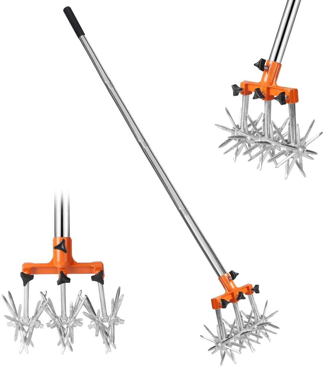 Dailygoods- Rotary Cultivator - Verstelbare roestvrijstalen stang - Handmatig tuingereedschap - Robuuste materialen - Ergonomisch design - Stervormige bladkop - Tuinfrees
