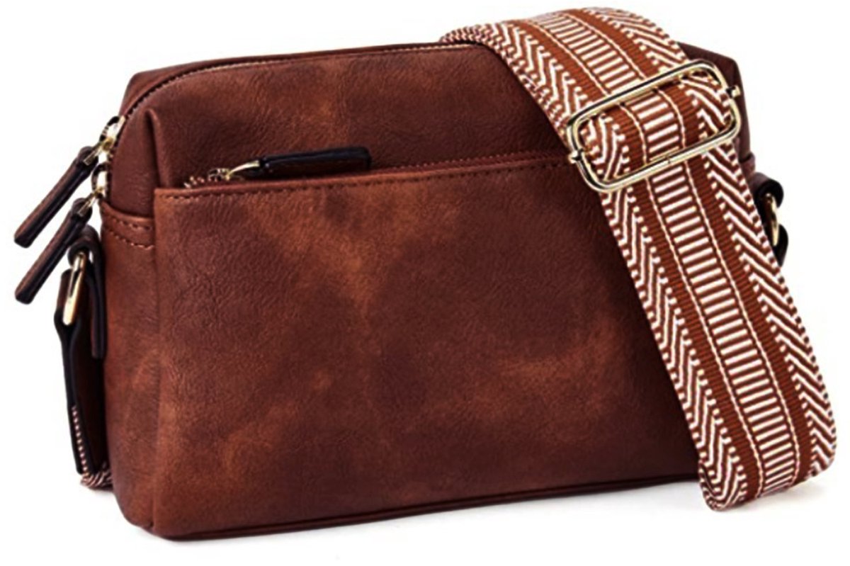 MODENUIT Schoudertas Voor Mobiele Telefoon – Meerdere Vakken – 24 X 15 X 9 Cm – PU Leer – Bruin – Crossbody