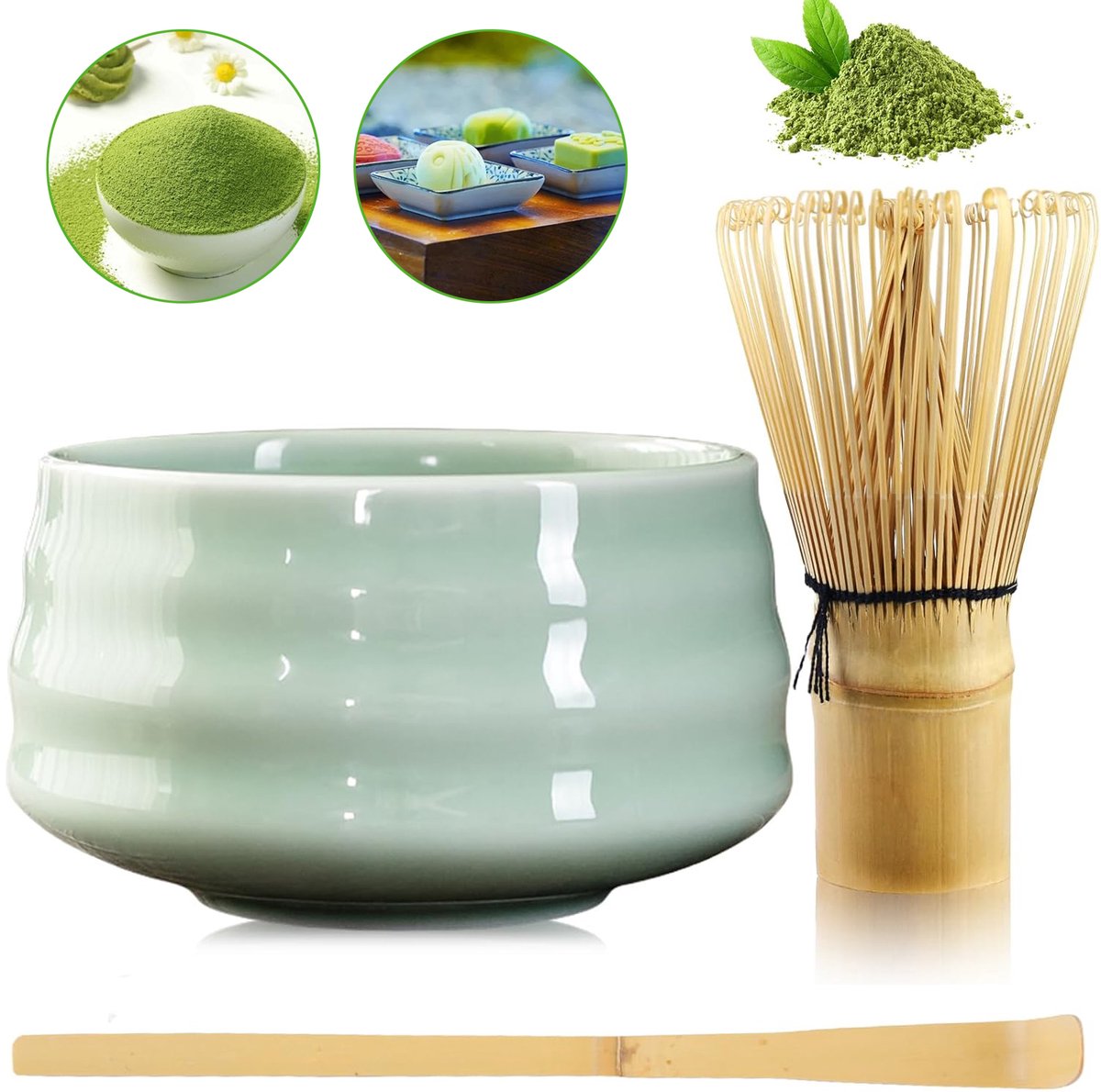 4-Delige Matcha Set - Matcha Garde Set - Japanse Matcha Theeset - Matcha Kom Matcha Garde Theelepel Gardehouder