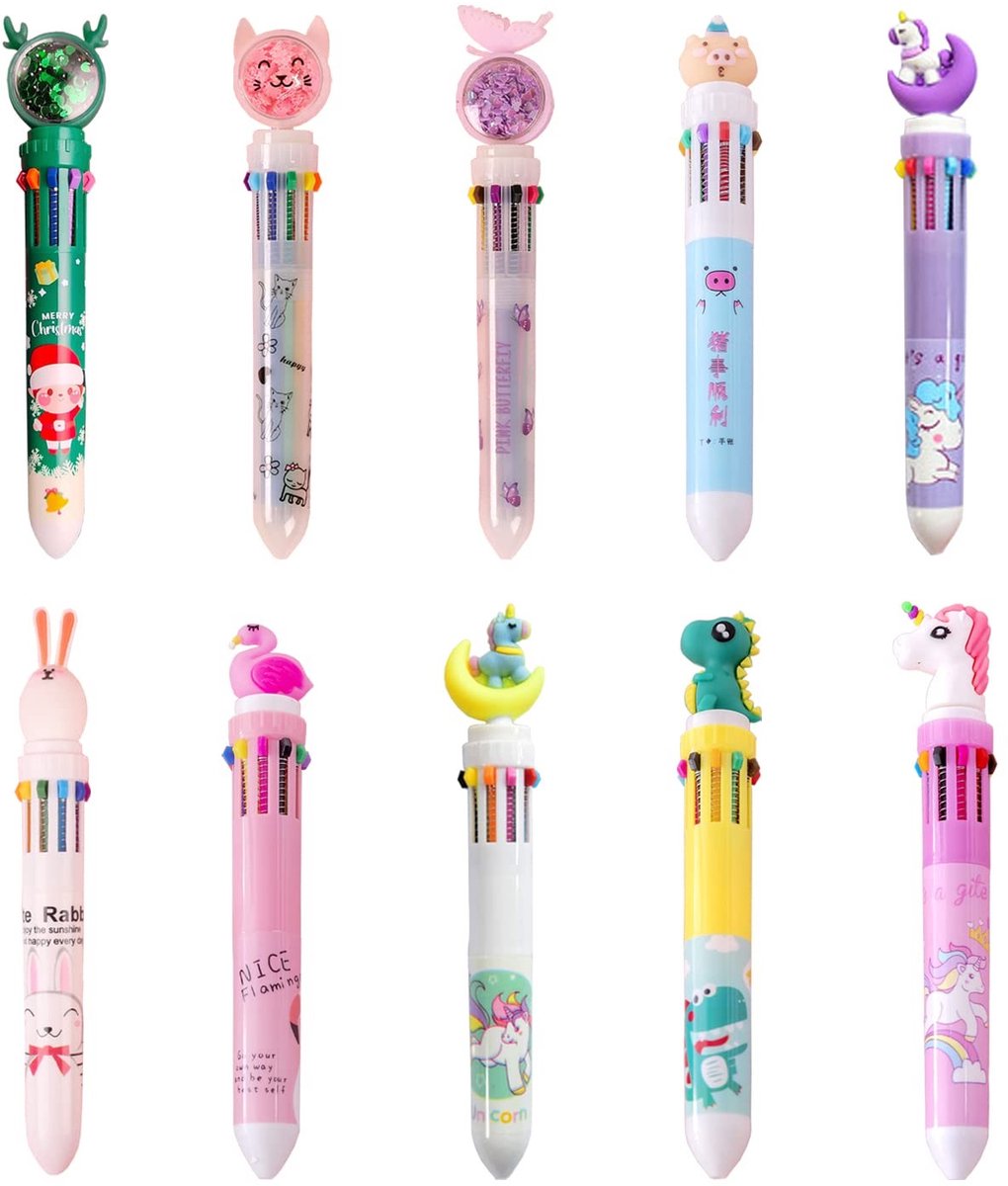 Dailygoods- Stiften 10-in-1 - Meer kleuren - Creatieve cartoonpen - Kantoor/studie - Cadeau - Vloeiende inkt 0,5 mm - Balpen