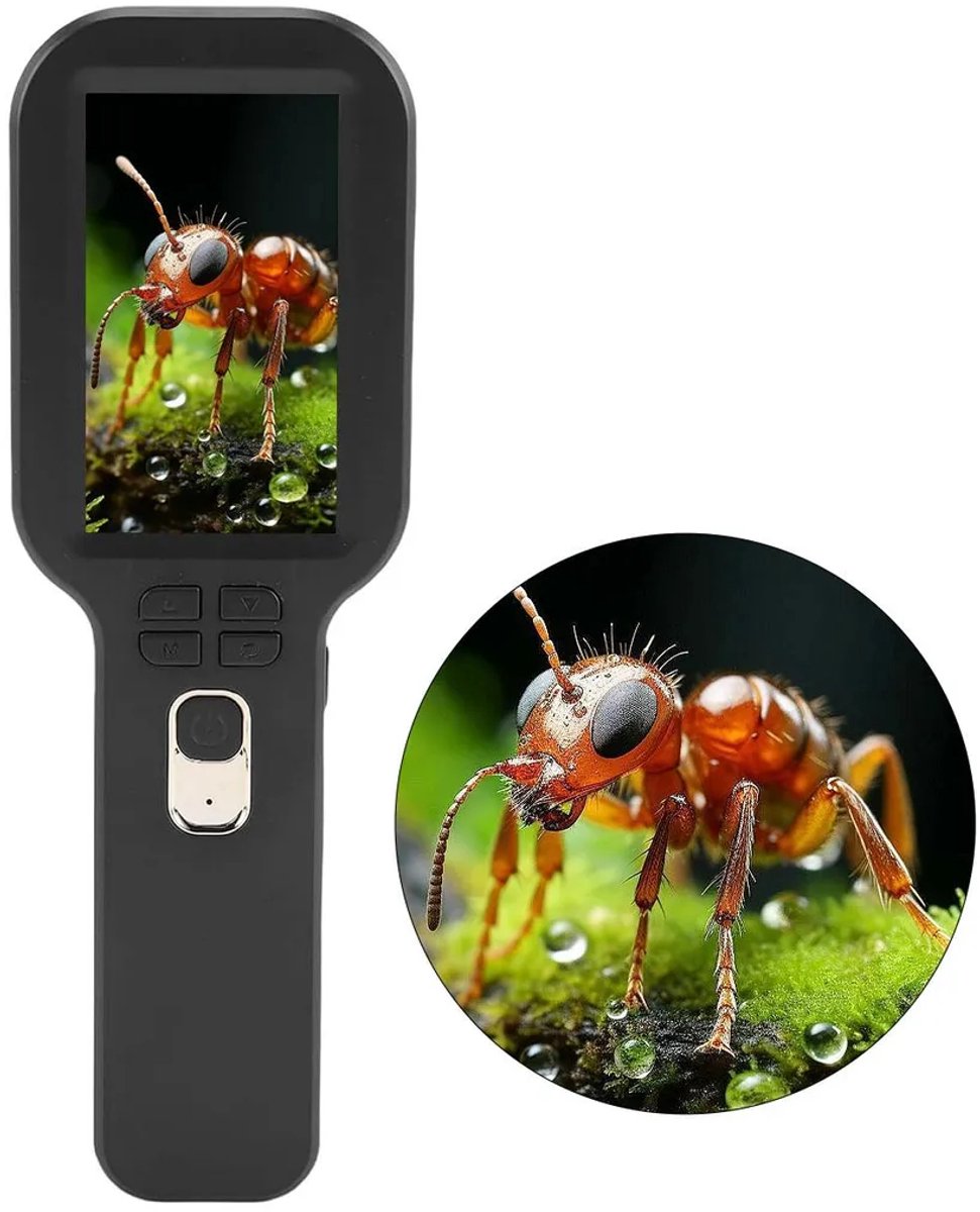 Digitale handmicroscoop, 5x tot 200x vergroting, 2-inch IPS-scherm, 3 bedieningsmodi, zwart.