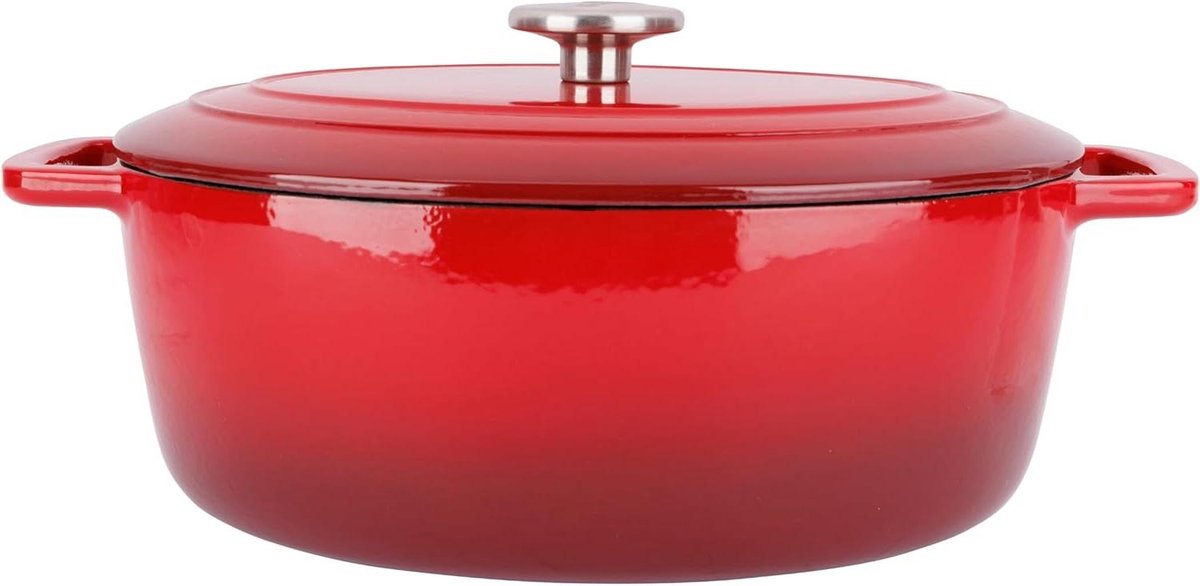 Gietijzeren Braadpan - Ovenschaal Stoofpan - Langzaam Garen - Geëmailleerde Antiaanbaklaag - 6 Liter Inhoud - Rood