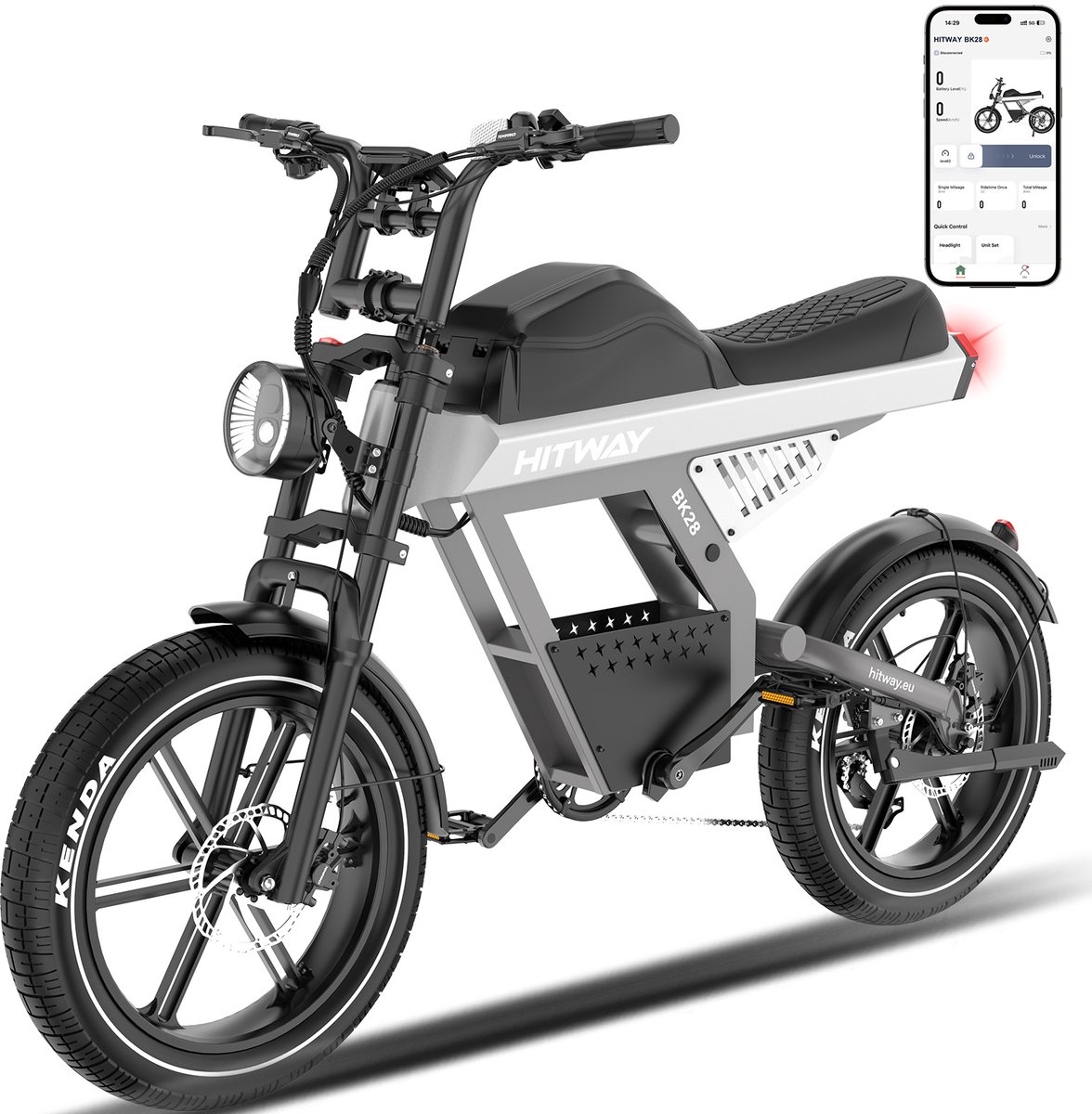 Hitway Elektrische Fiets BK28 - 20*4.5 Inch Fat Tire City Commuter EBike met Afneembare 48V 25 Ah Lithium Batterij - Mountain E-Bike met 250W Motor - 7 Versnellingen - APP Bediening