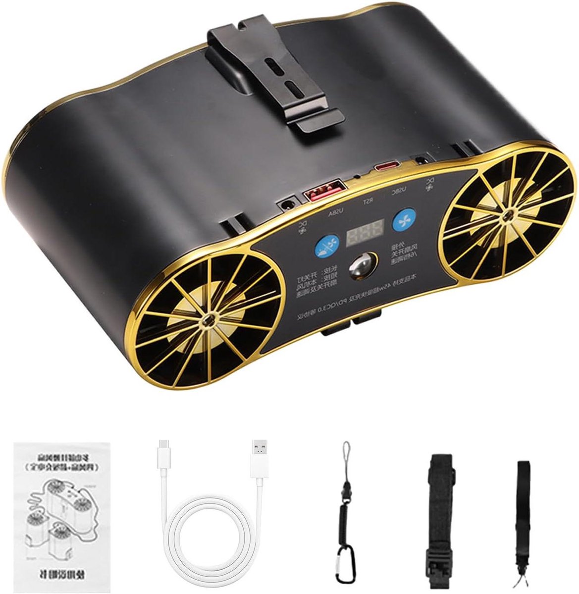 Koelventilator - Luchtcirculator - Buitenactiviteiten - Dubbele fans - 20000mAh batterij - Zwart
