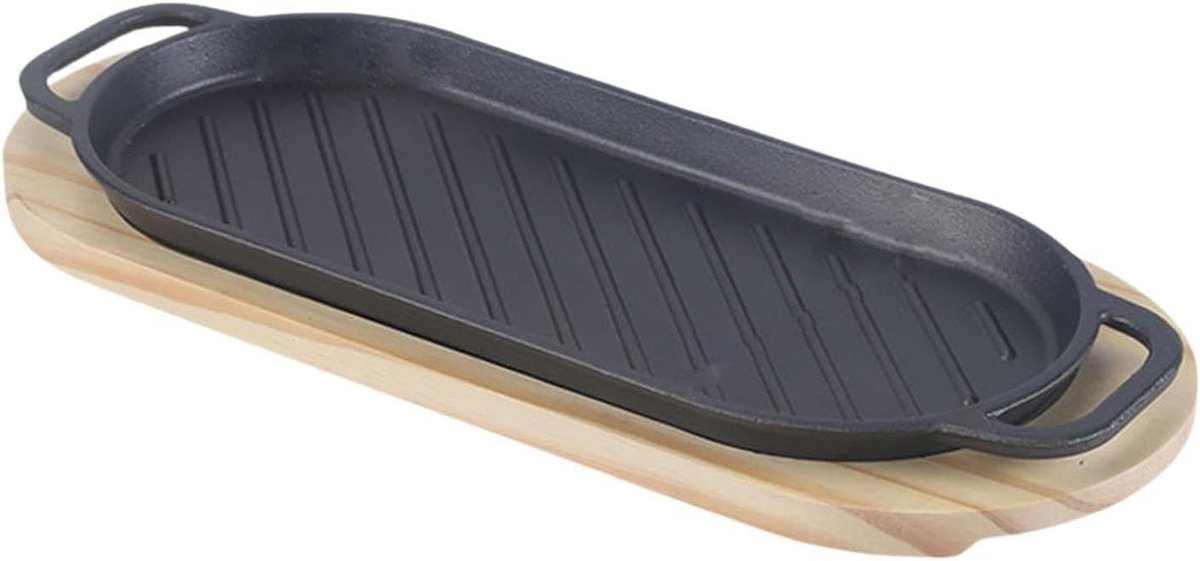 Teppanyaki Grillpan Steakplaat Bakplaat Buiten Koken Met Houten Voet 378 cm Plaat Zwart