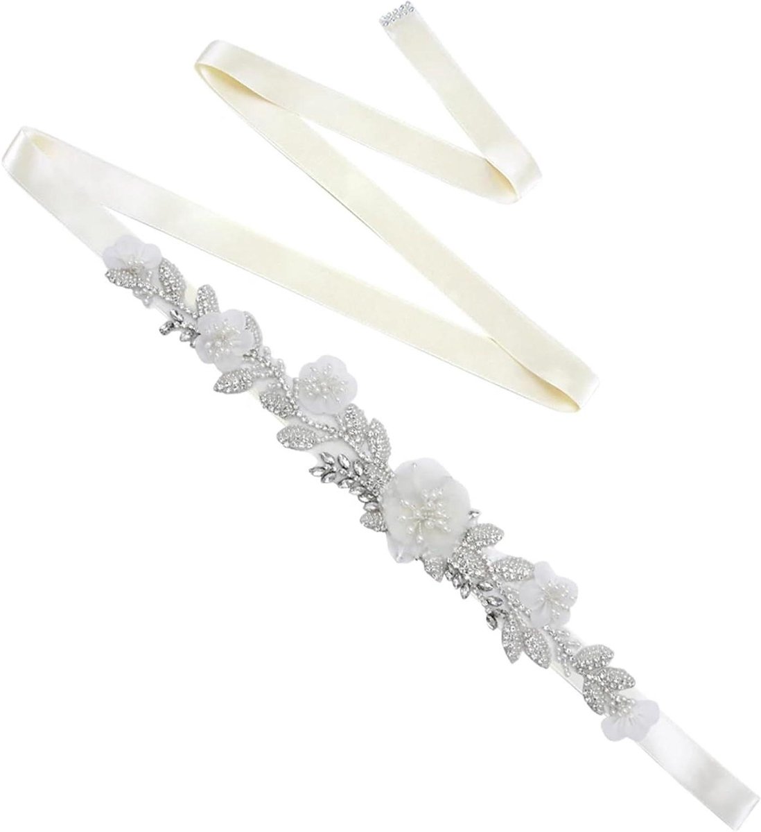 Bruiloft Riem - Bloem Sjaal - Feestelijke Decoratie - Organza Bloem Strass - 5 x 344 cm - Wit
