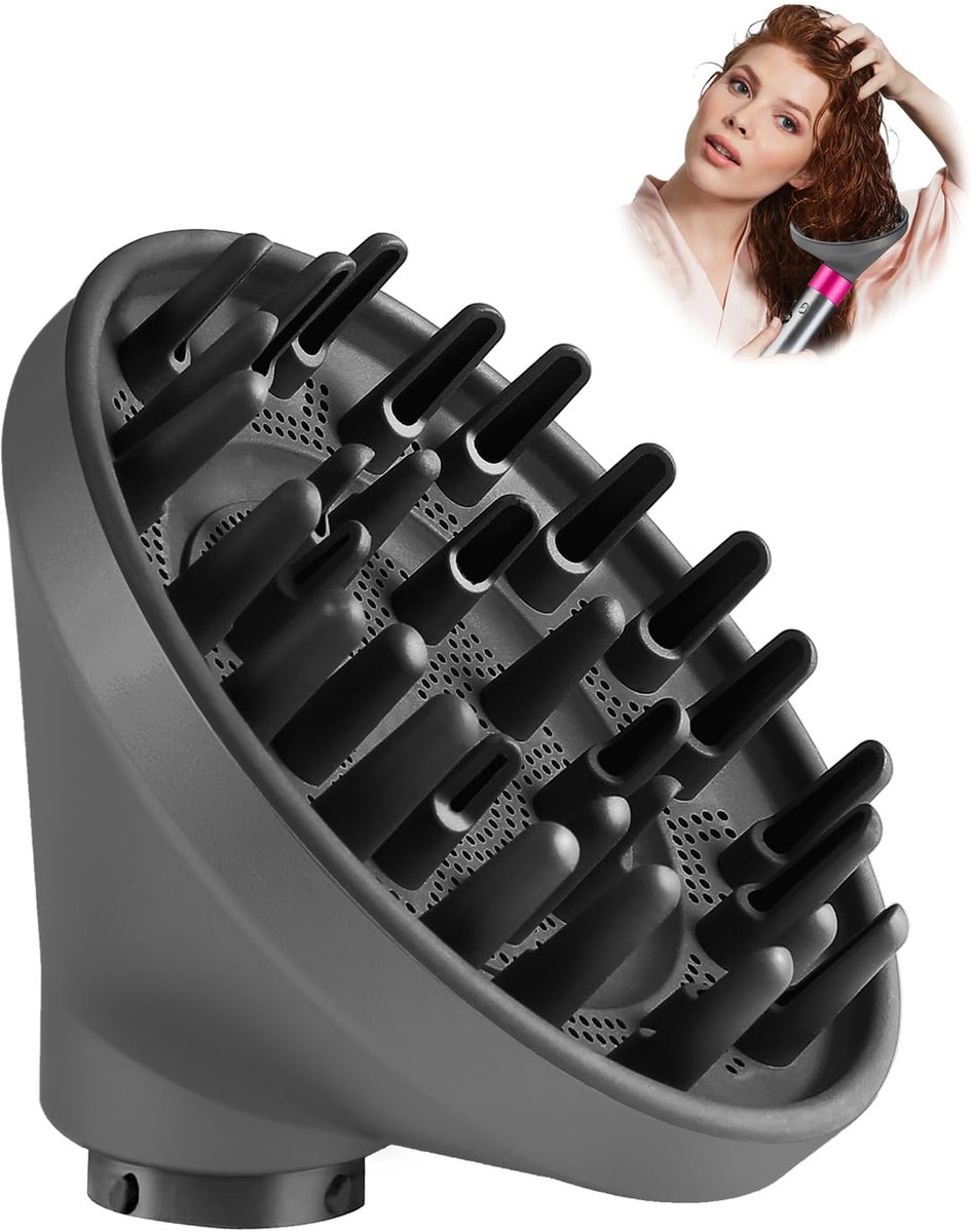 Verbeterde grote diffuser geschikt voor Dyson Airwrap HS01 HS05 HS08 id-Diffusermondstuk voor snel drogen van golvend, krullend en dik haar - Grijs