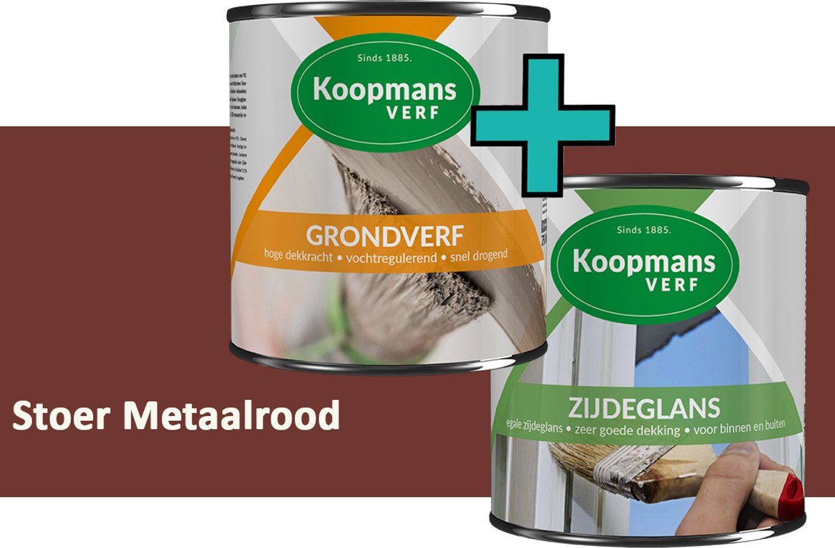 Koopmans Grondverf en Zijdeglans Lakverf - set geschikt voor hout en metaal – Stoer Metaalrood – 2x – 2,5 l