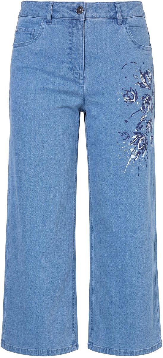 Angel of Style - Dames - Jeans culotte wijde pijp bloemmotief 5-pocket - Licht blauw denim - Maat 42