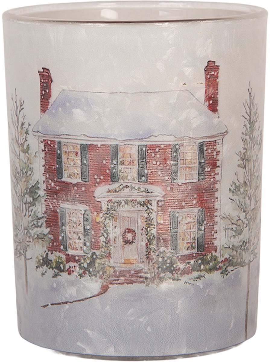 Clayre & Eef Waxinelichthouder Ø 10x13 cm Wit Glas Kerst