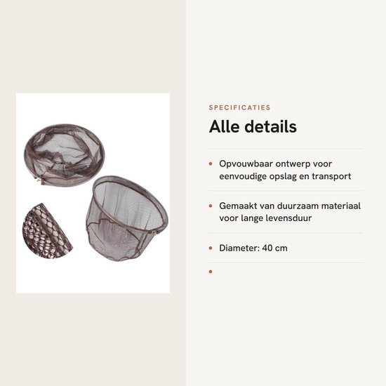 Dailygoods- Schepnet Hoofd Draagbaar - Opvouwbaar - Roestvrij Staal - Sneldrogend - 40cm Diameter - Hoogwaardige Ondersteuning - Landing Net van Dailygoods — afbeelding 2