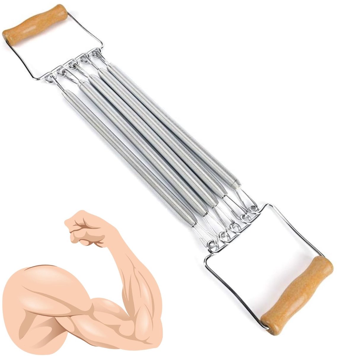 Dailygoods- Borstuitbreider met Houten Handvat - Multifunctionele Fitnessapparatuur - Veerstaal - 60cm Lengte - 1013g Gewicht - Ideaal voor Oefeningen - Fitnessapparaat