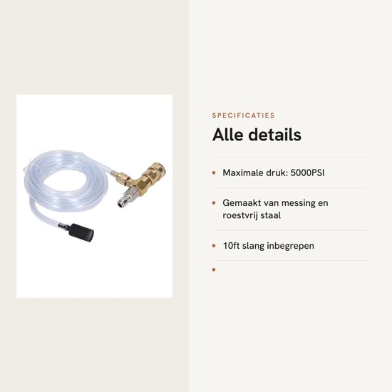 SnelShoppen - Stroomafwaartse injector voor hogedrukreiniger, 10ft buis, 5000PSI, messing en roestvrij staal, hogedrukreiniger zeepbevestiging van Snelshoppen — afbeelding 2