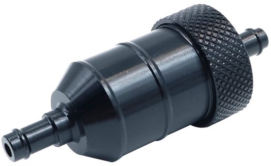 Dailygoods- Straatbrandstoffilter 3 inch - Zwart Aluminium - 30 Micron - Universele Accessoires - Benzinefilter - Gatmaat 6.5mm - Brandstoffilter