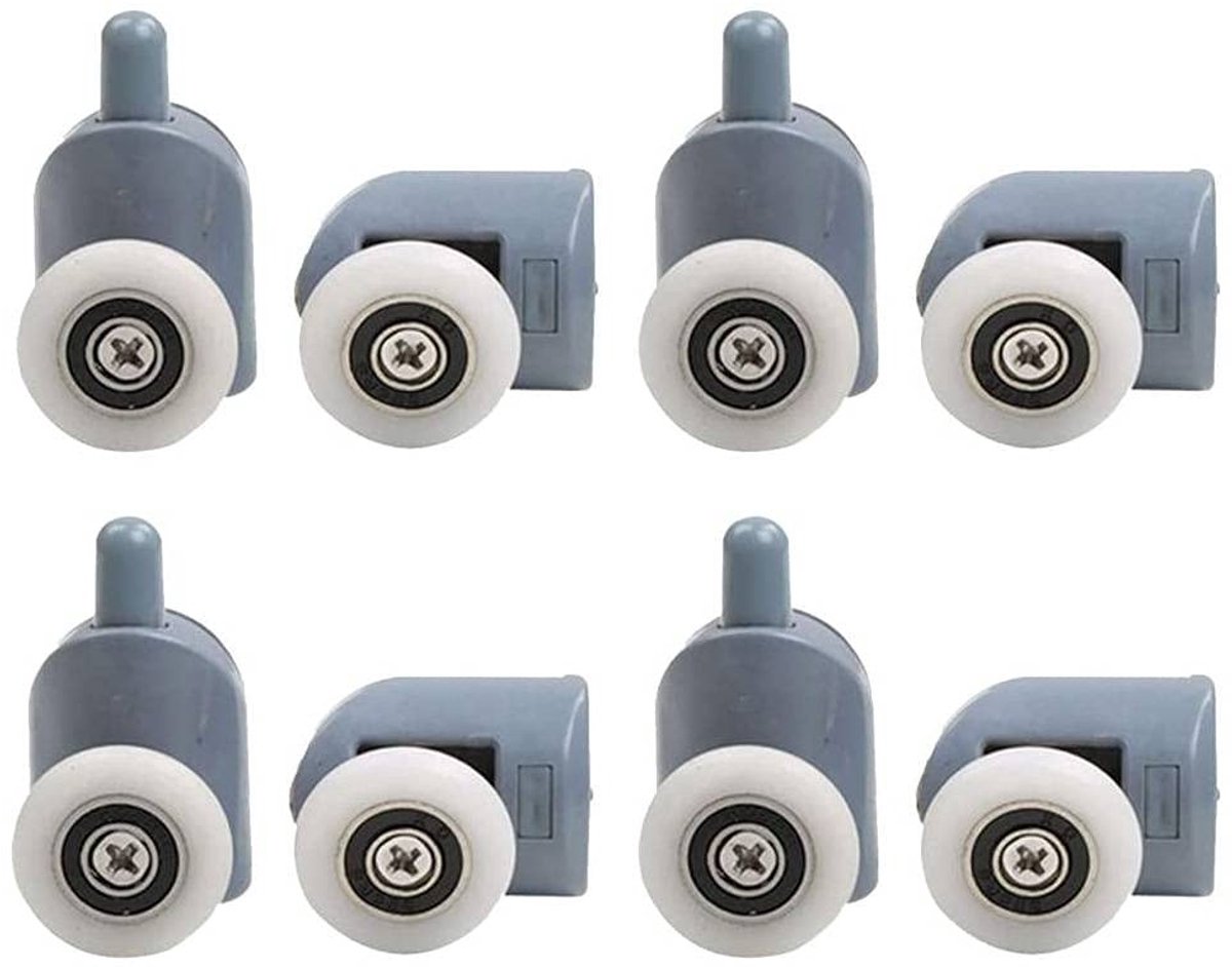 Dailygoods- Douchedeurrollers 100% Gloednieuw - Enkel/Dubbel Wiel - Kunststof/Nylon - 304 Roestvrij Staal - 8 Stuks - Wielmaat 25 x 5 mm - Douchedeurwielen