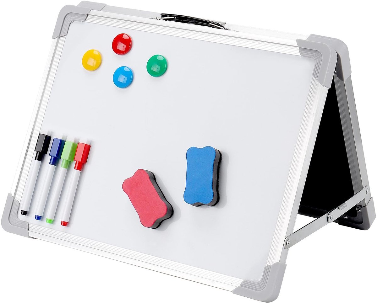 Dailygoods- Whiteboard 40 x 30 cm - Opvouwbaar - Dubbelzijdig - Aluminium Frame - Tafel-Whiteboard - Praktisch Design - Bureaubord